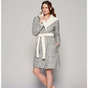 UGG Portola Reversible Robe in grey heather jersey and plush cream fleece size M